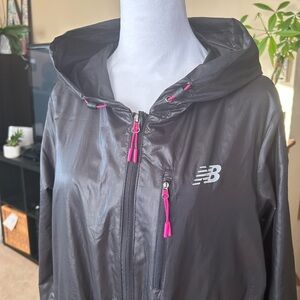 New Balance Women's Black Lightweight Running/ Rain Jacket with Pink Details